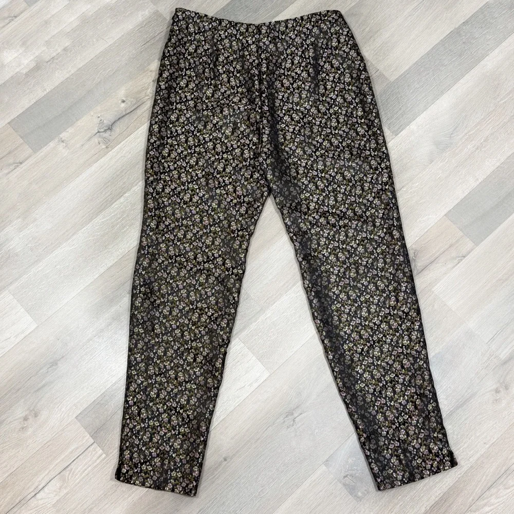 Vintage Allison Taylor Ditsy Floral Satin Brocade Ankle‎ Pants Black Purple 8